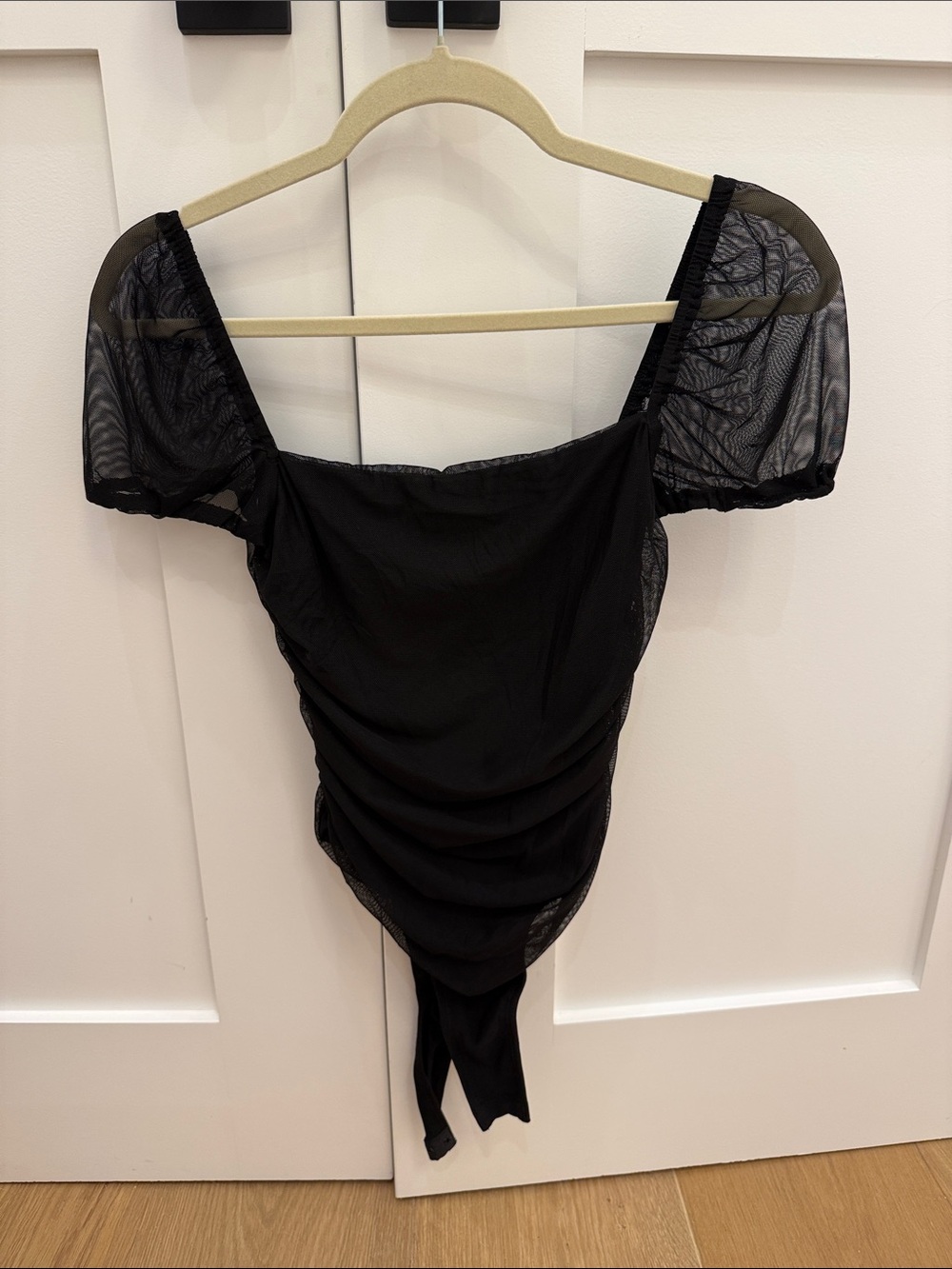 Princess Polly Black Sheer Puff Sleeve Bodysuit